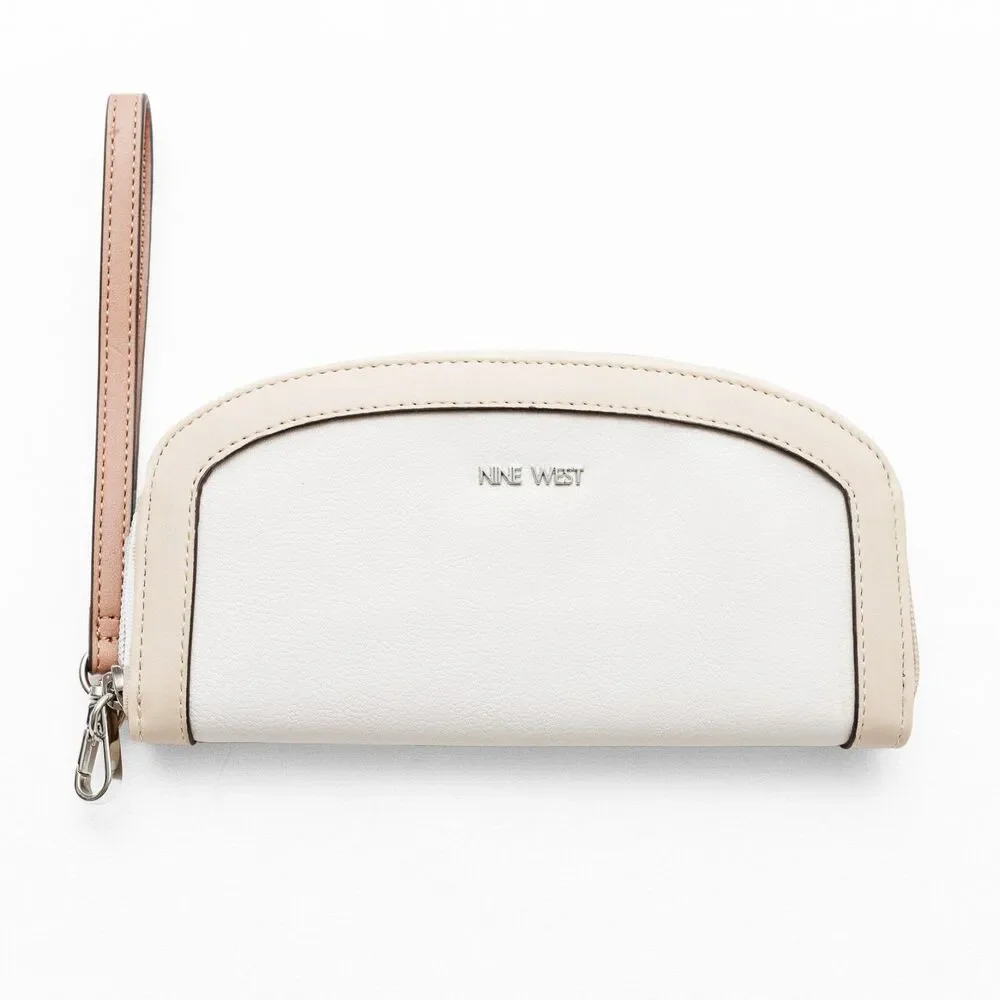 Nine West Zip Around Wristlet Wallet White Light Beige Trim - Back Zip Pocket